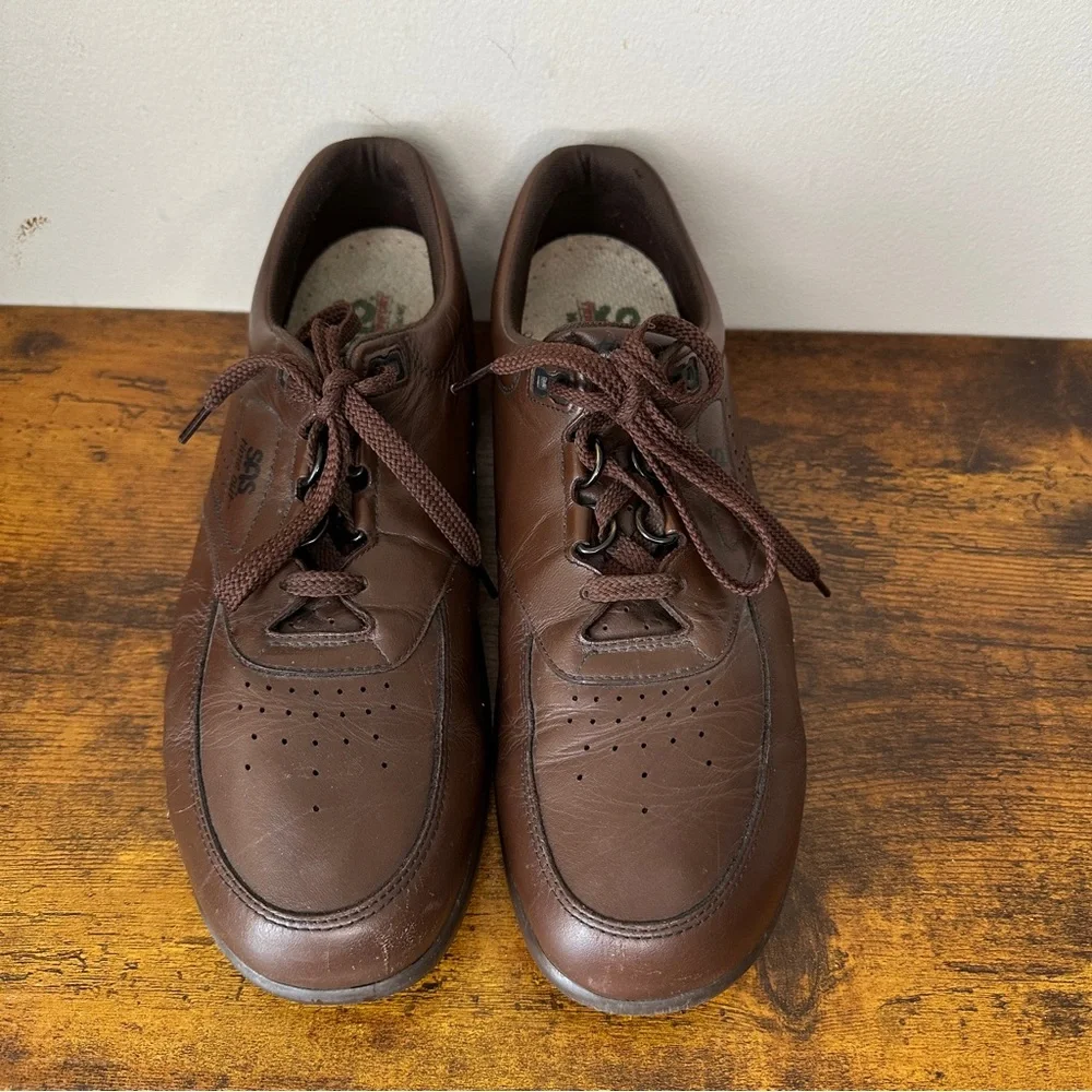 SAS Time Out Brown Leather Comfort Walking Shoes Lace Up Sneaker Men's